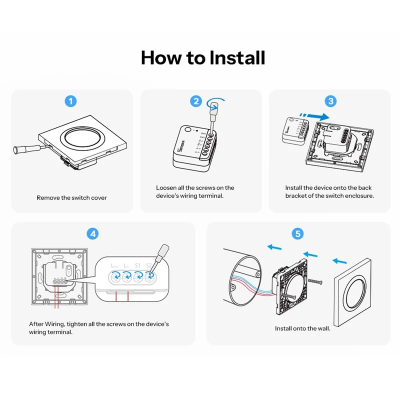 SONOFF E1GSL For Sonoff ZBMINIL2 Retrofit Module 1-Gang Wall Switch Enclosure No Neutral Wire Required, 86mm x 86mm