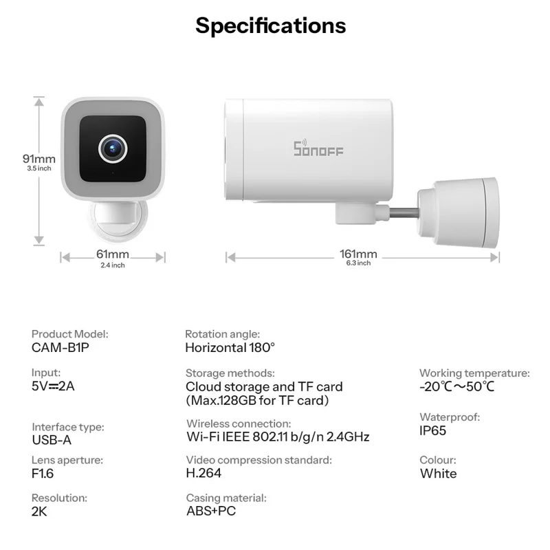 SONOFF CAM-B1P Outdoor Waterproof Smart Security Camera 2K HD AI Human Detection Night Vision Camera