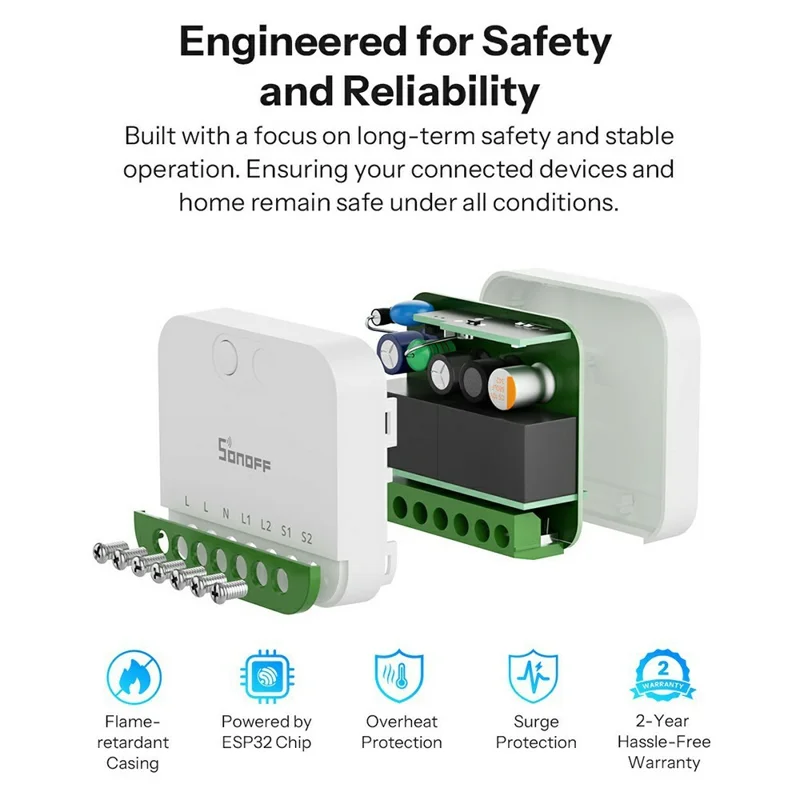 SONOFF MINI-2GS 2-Gang Smart Switch WiFi Matter-Compatible with Dual Load Control  /  Voice Assistant for Home Automation - White