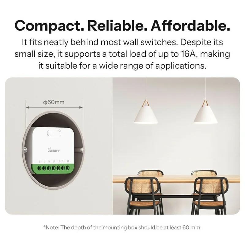 SONOFF MINI-2GS 2-Gang Smart Switch WiFi Matter-Compatible with Dual Load Control  /  Voice Assistant for Home Automation - White