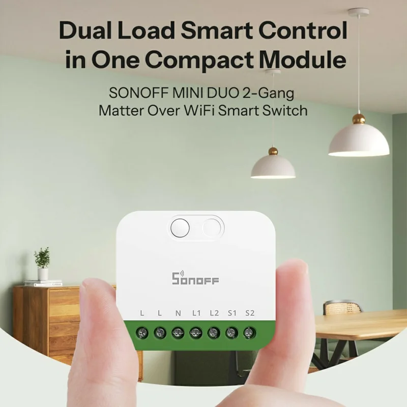 SONOFF MINI-2GS 2-Gang Smart Switch WiFi Matter-Compatible with Dual Load Control  /  Voice Assistant for Home Automation - White