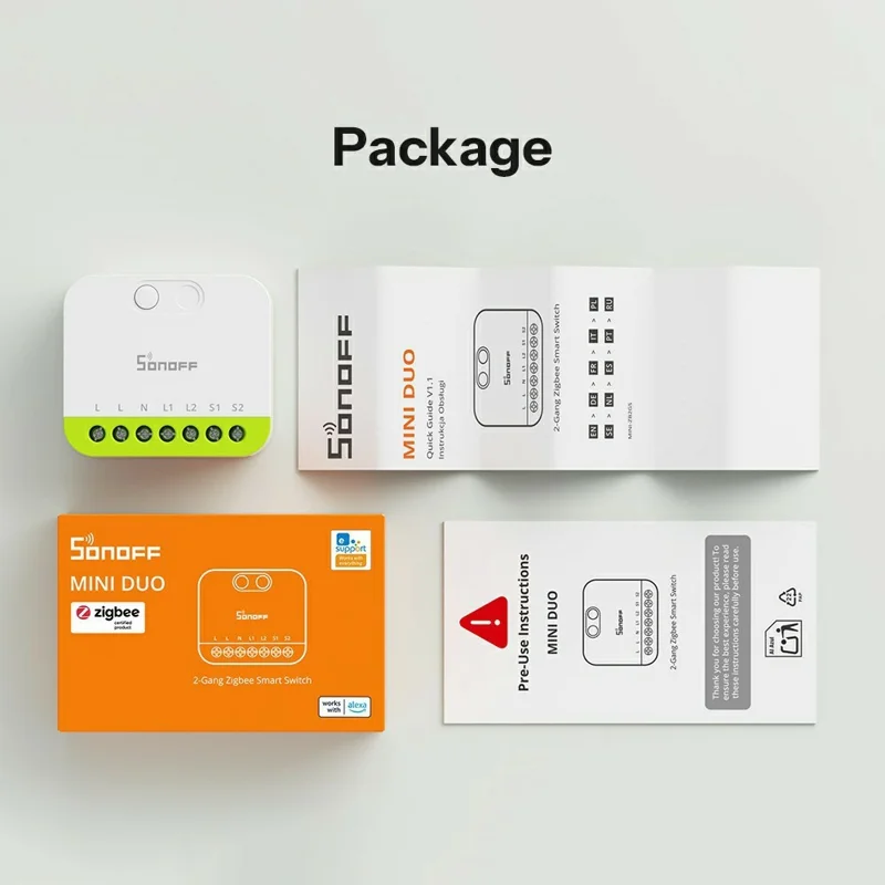 SONOFF MINI-ZB2GS 2-Gang Zigbee Smart Switch with Dual Load Control Module for Home Automation - White