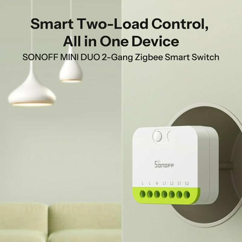 SONOFF MINI-ZB2GS 2-Gang Zigbee Smart Switch with Dual Load Control Module for Home Automation - White