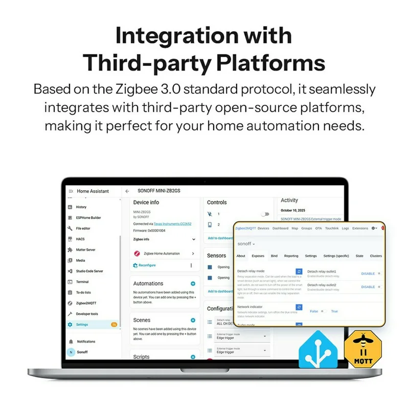 SONOFF MINI-ZB2GS 2-Gang Zigbee Smart Switch with Dual Load Control Module for Home Automation - White