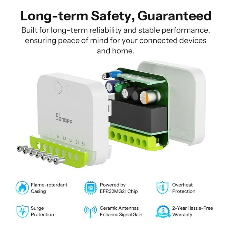 SONOFF MINI-ZB2GS 2-Gang Zigbee Smart Switch with Dual Load Control Module for Home Automation - White