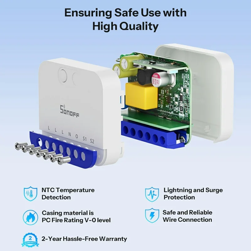 SONOFF MINI-DIM Matter Over WiFi Dimmer Switch Smart Lighting Module for LED / Incandescent / Halogen Lamps - White