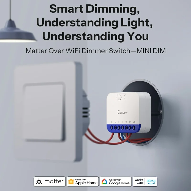 SONOFF MINI-DIM Matter Over WiFi Dimmer Switch Smart Lighting Module for LED / Incandescent / Halogen Lamps - White