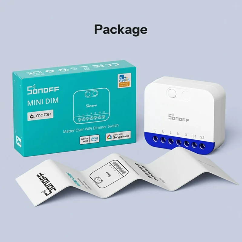 SONOFF MINI-DIM Matter Over WiFi Dimmer Switch Smart Lighting Module for LED / Incandescent / Halogen Lamps - White