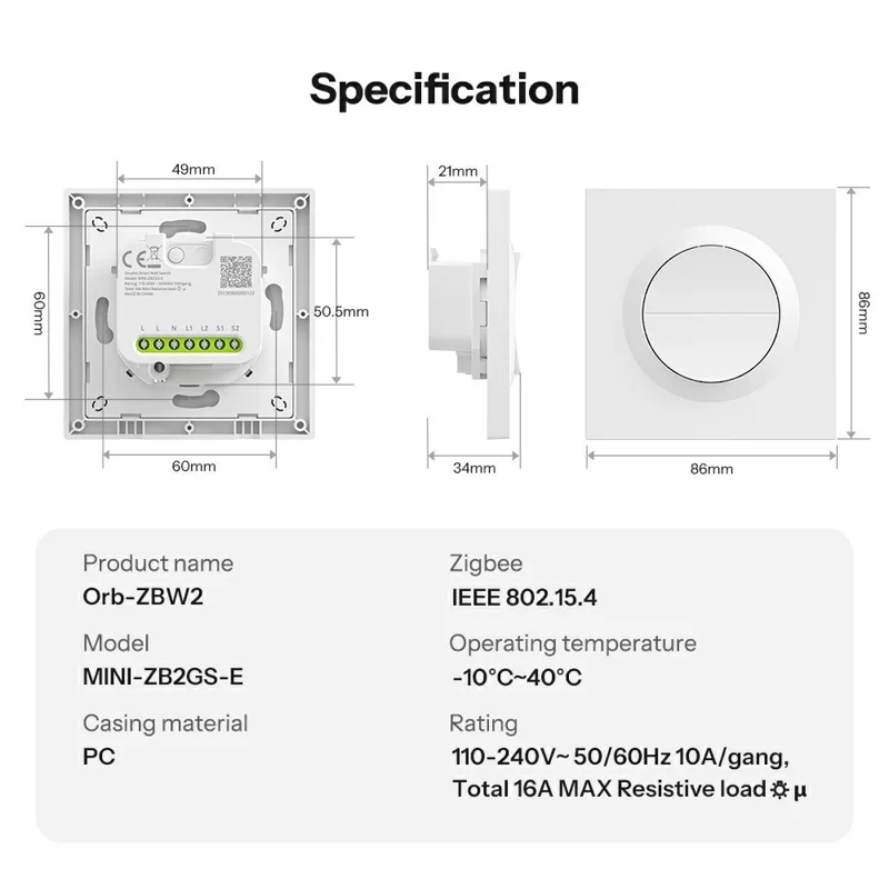 SONOFF Orb-ZBW2 MINI-ZB2GS-E Zigbee Smart-Wandschalter Dual-Kanal Hausautomatisierung Signalverstärker - Weiß
