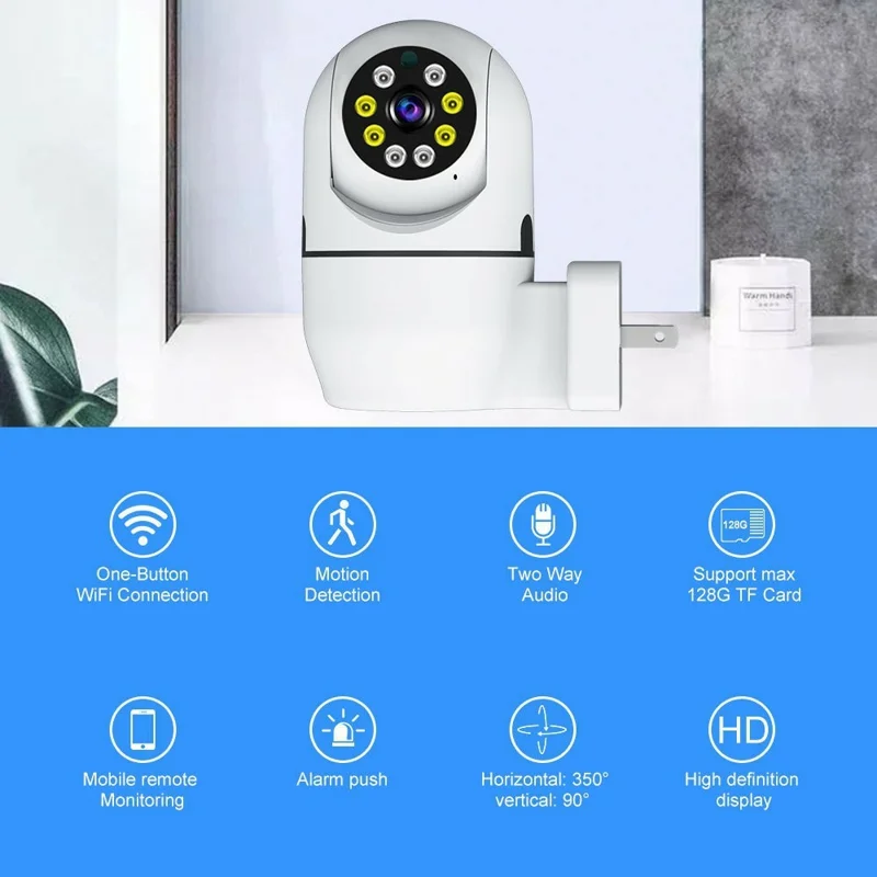 1080P HD WiFi Security Camera Plug-in Night Vision APP Control Camera Support AP / P2P Connection - White, EU Plug