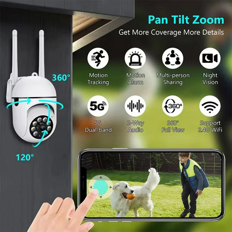 V380 WiFi PTZ Security Camera Night Vision Two Way Audio CMOS Sensor Monitor Camera - EU Plug  /  White