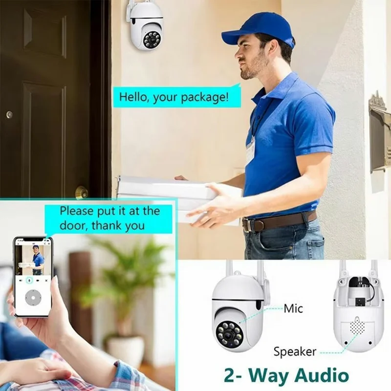 V380 WiFi PTZ Security Camera Night Vision Two Way Audio CMOS Sensor Monitor Camera - EU Plug  /  White
