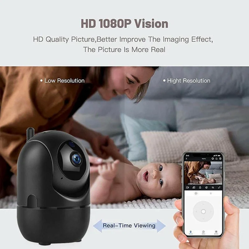 Two Way Audio Baby Monitor WiFi Camera 355 Degree Intelligent Security Camera with Microphone - White  /  EU Plug