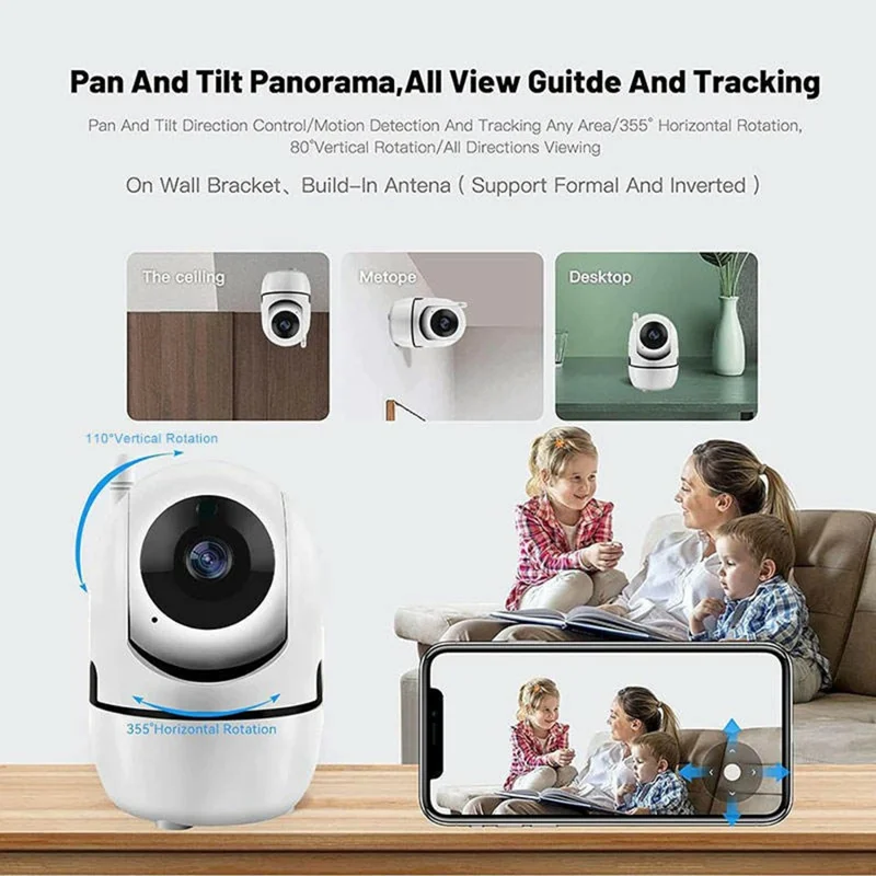 Two Way Audio Baby Monitor WiFi Camera 355 Degree Intelligent Security Camera with Microphone - White  /  EU Plug