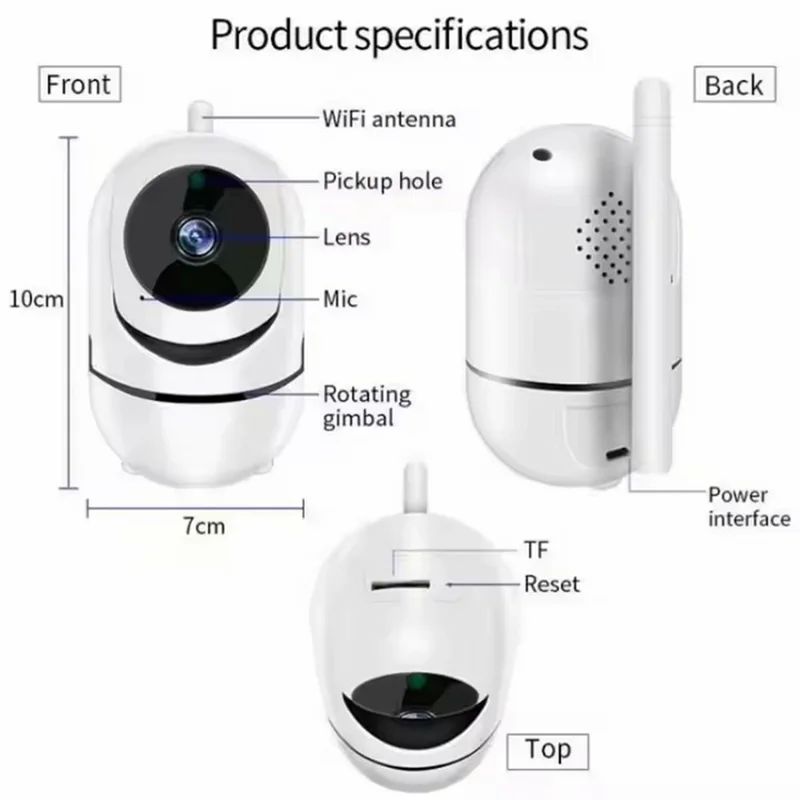 Two Way Audio Baby Monitor WiFi Camera 355 Degree Intelligent Security Camera with Microphone - White  /  EU Plug
