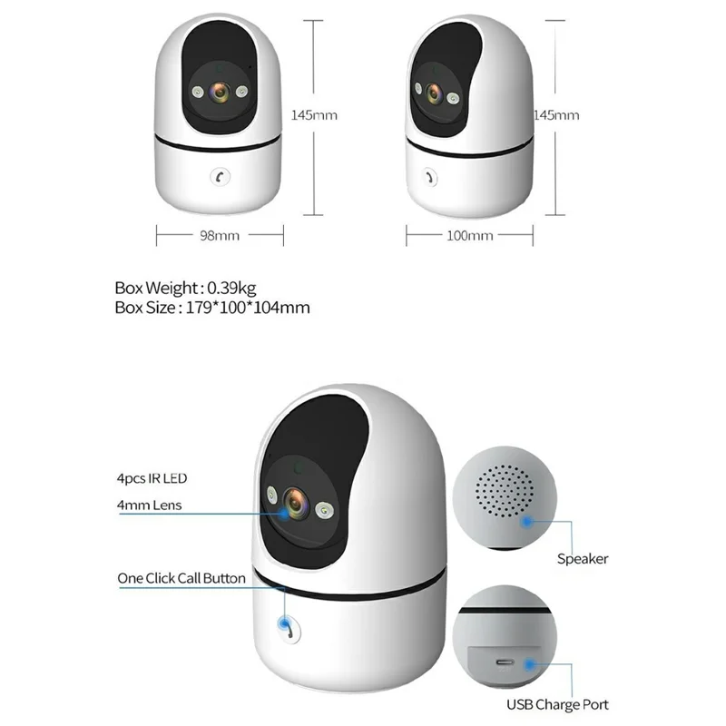 Wireless WiFi 3MP Baby Monitor Two Way Talk Humanoid Detection One Click Call Night Vision Security Camera - White  /  EU Plug