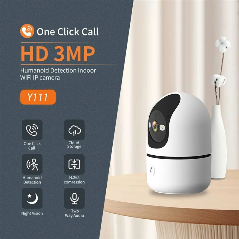 Wireless WiFi 3MP Baby Monitor Two Way Talk Humanoid Detection One Click Call Night Vision Security Camera - White  /  EU Plug