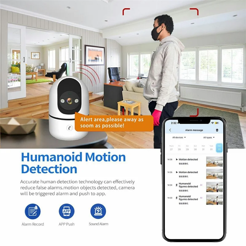 Wireless WiFi 3MP Baby Monitor Two Way Talk Humanoid Detection One Click Call Night Vision Security Camera - White  /  EU Plug