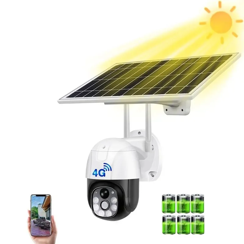 Cámara de seguridad V380 4G con alimentación solar, cámara de vigilancia inalámbrica exterior con detección de movimiento PIR, visión nocturna, PTZ - Versión UE