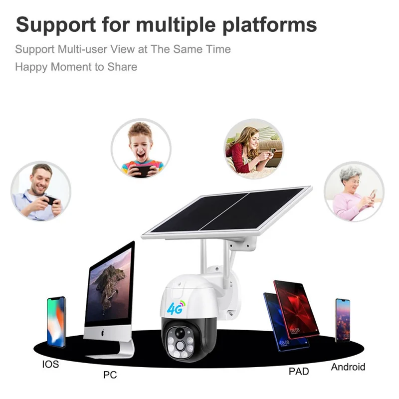 Cámara de seguridad V380 4G con alimentación solar, cámara de vigilancia inalámbrica exterior con detección de movimiento PIR, visión nocturna, PTZ - Versión UE