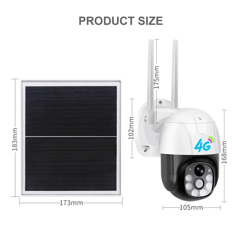 Cámara de seguridad V380 4G con alimentación solar, cámara de vigilancia inalámbrica exterior con detección de movimiento PIR, visión nocturna, PTZ - Versión UE