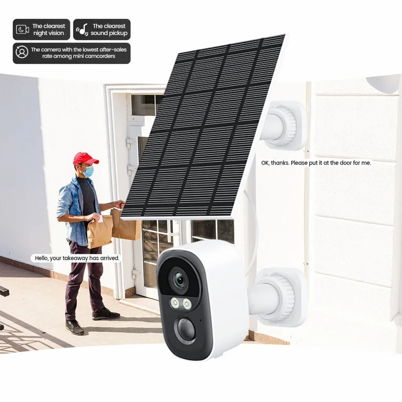 T98 WiFi Tuya APP-Steuerungskamera, solarbetrieben, Nachtsicht, KI, Digital NVR, Cloud, 2K 3MP Sicherheitskamera, 3,7 V 5200 mAh – Weiß / EU-Stecker