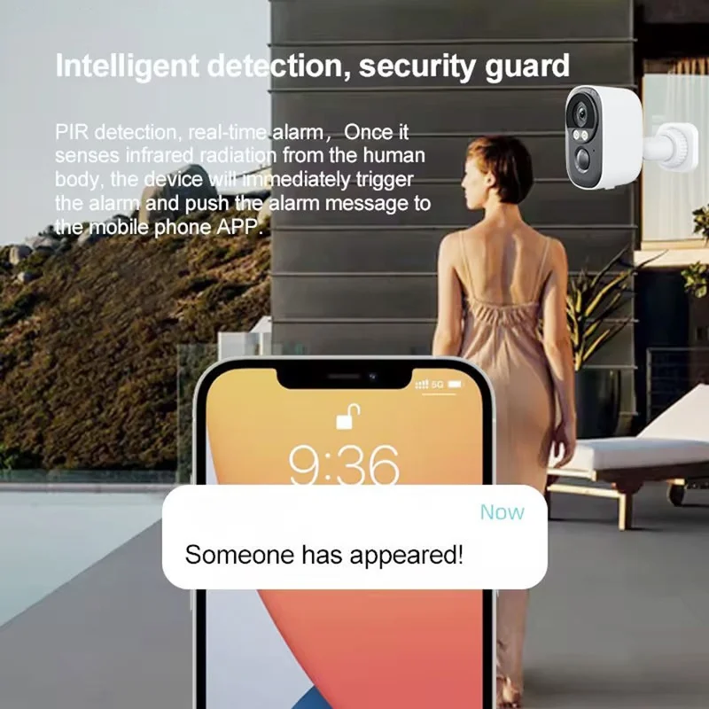 T98 WiFi Tuya APP-Steuerungskamera, solarbetrieben, Nachtsicht, KI, Digital NVR, Cloud, 2K 3MP Sicherheitskamera, 3,7 V 5200 mAh – Weiß / EU-Stecker