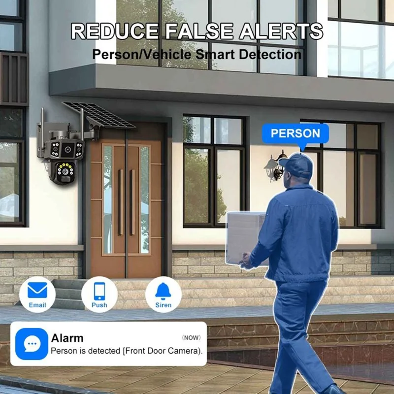 Câmara de Segurança Exterior com Dupla Lente QL18, Câmara de Vigilância WiFi com Visão Noturna, Detecção AI, à Prova de Água e Solar