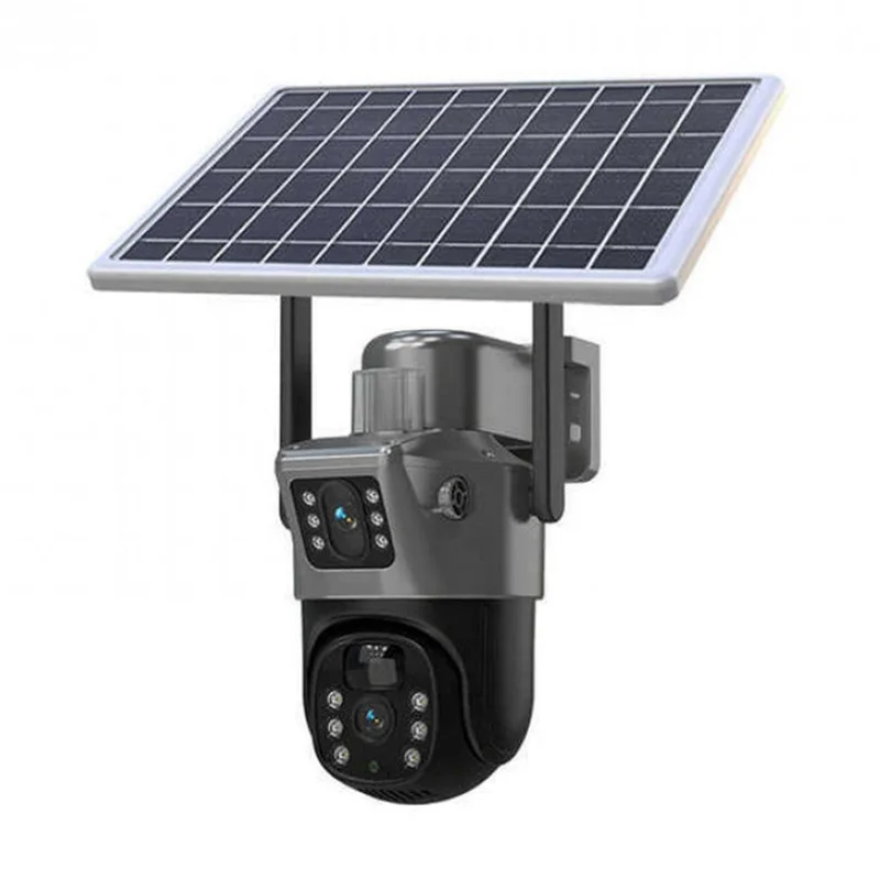 Câmara de Vigilância V380 8MP com Lente Dupla WiFi, Alimentada a Energia Solar, com Detecção de Movimento PIR, Câmara de Segurança Exterior PTZ