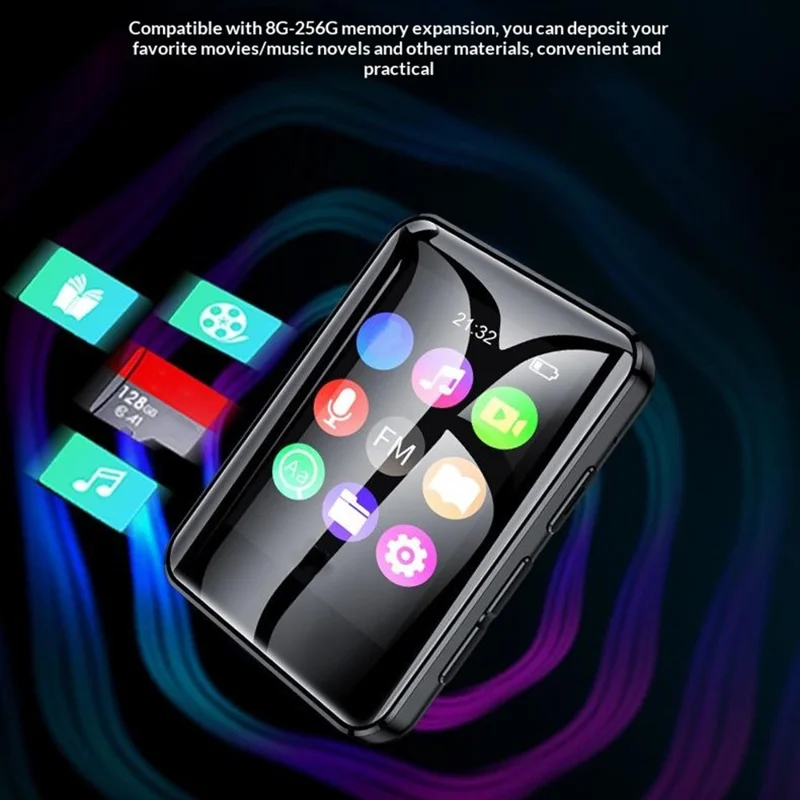 MROBO A7 1.77 Inch TFT Touch Screen MP3 Player Portable Music Player Bluetooth-compatible Mini Walkman with 16GB TF Card - Black