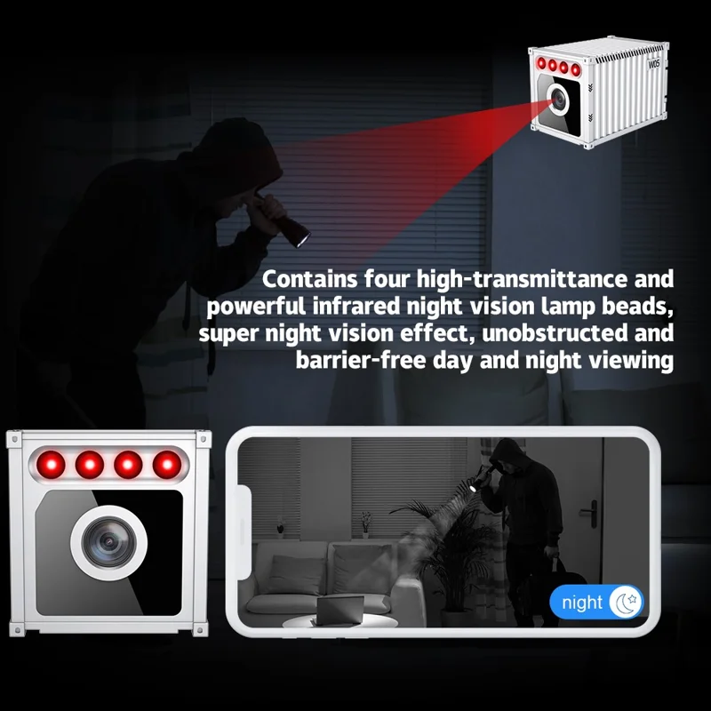 W05 Container Design Mini WiFi Camera Human Body Detection 1080P HD Night Vision Security Camera - White