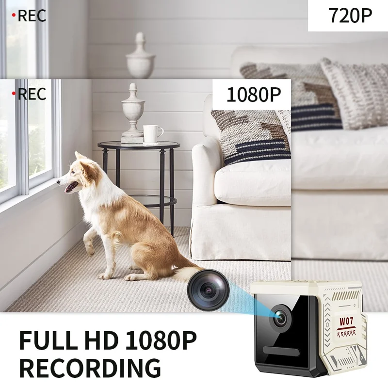 W07 WiFi Mini Compact Security Camera 1080P HD Night Vision Motion Detection Remote Monitor for Home (No Memory Card) - White