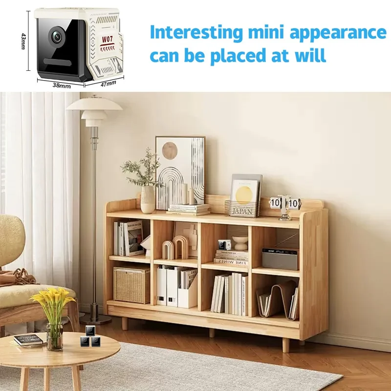 W07 WiFi Mini Compact Security Camera 1080P HD Night Vision Motion Detection Remote Monitor for Home (No Memory Card) - White