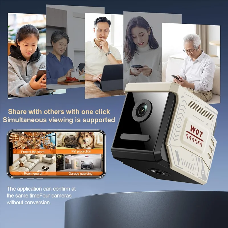 W07 WiFi Mini Compact Security Camera 1080P HD Night Vision Motion Detection Remote Monitor for Home (No Memory Card) - White