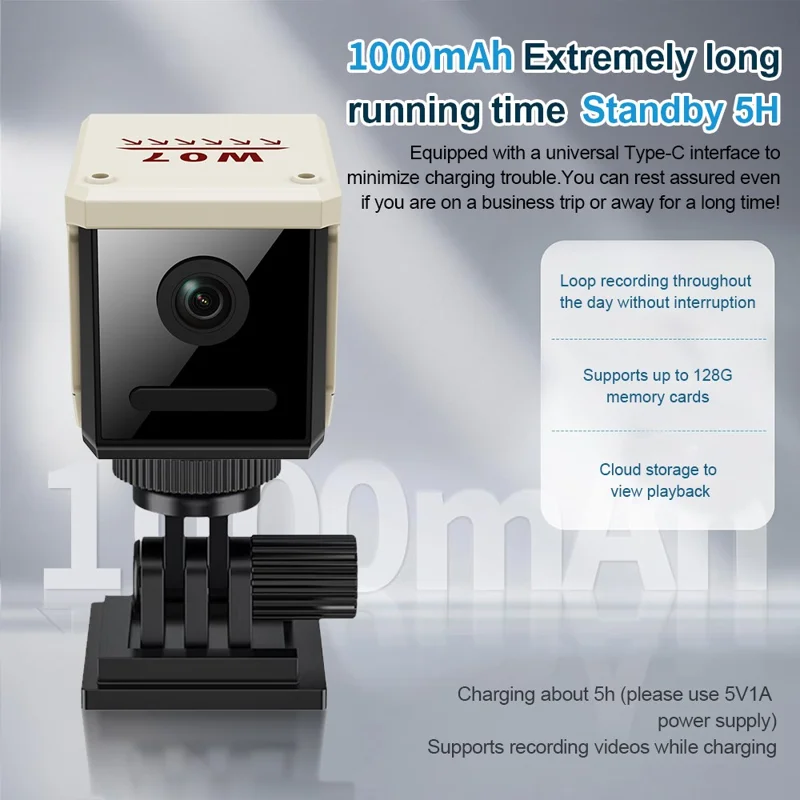 W07 WiFi Mini Compact Security Camera 1080P HD Night Vision Motion Detection Remote Monitor for Home (No Memory Card) - White