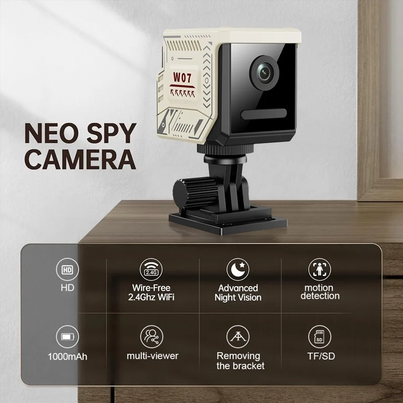 W07 WiFi Mini Compact Security Camera 1080P HD Night Vision Motion Detection Remote Monitor for Home (No Memory Card) - White