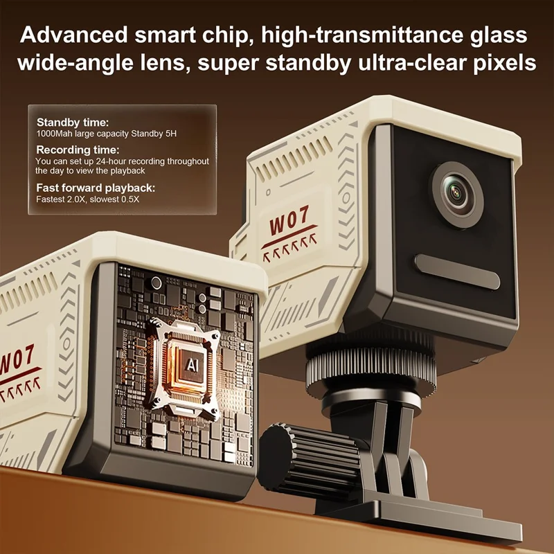 W07 WiFi Mini Compact Security Camera 1080P HD Night Vision Motion Detection Remote Monitor for Home (No Memory Card) - White