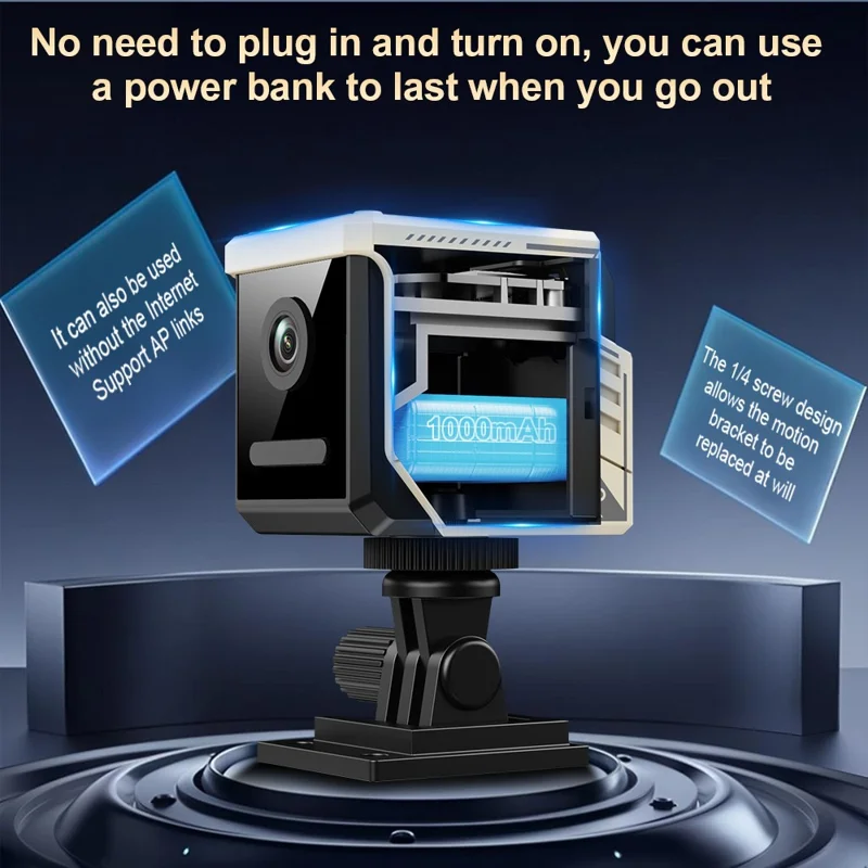 W07 WiFi Mini Compact Security Camera 1080P HD Night Vision Motion Detection Remote Monitor for Home (No Memory Card) - White