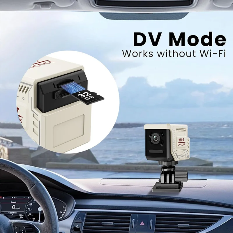 W07 WiFi Mini Compact Security Camera 1080P HD Night Vision Motion Detection Remote Monitor for Home (No Memory Card) - White