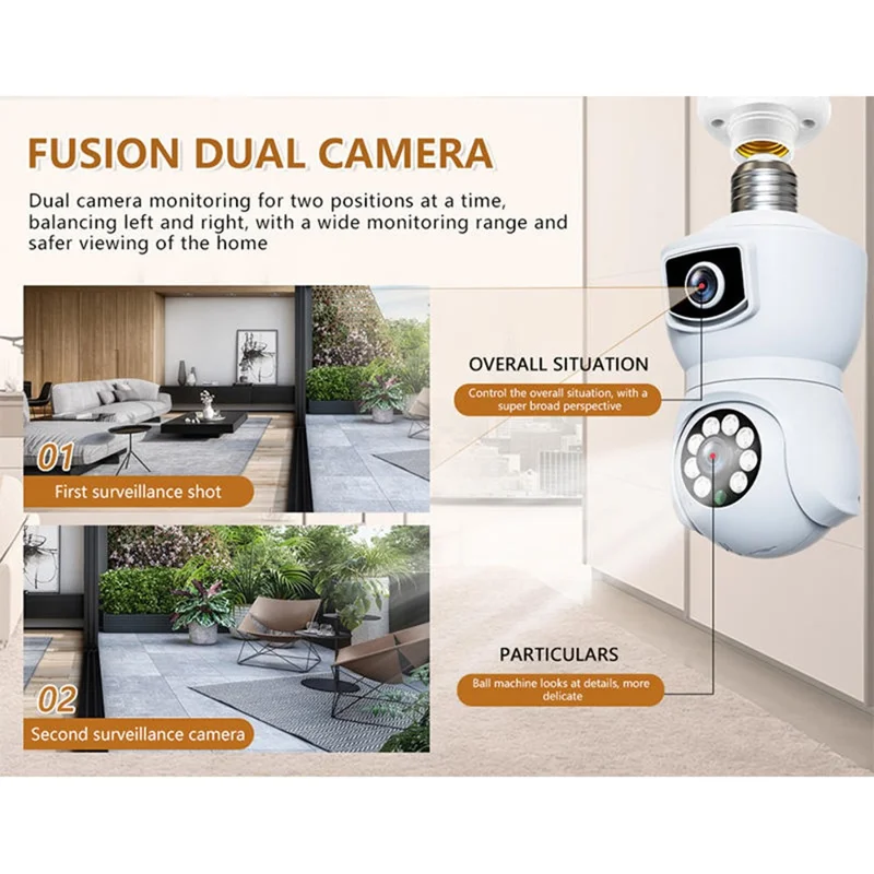 V380 WiFi Dual Lens Bulb Security Camera 360 Gradi Panoramica Visione Notturna Telecamera di Sorveglianza con Audio Bidirezionale per Casa Esterno