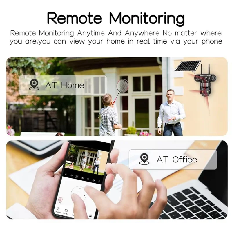 Caméra de sécurité solaire panoramique 360 degrés 3 écrans 6 MP 4G WiFi sans fil Caméra de surveillance extérieure avec détection humaine IA