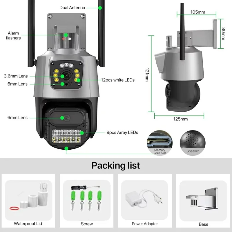 V380 4G Dual Lens Dual Screen Security Camera 2MP+2MP HD Outdoor Wireless PTZ IP Surveilance Camera with Night Vision - EU Plug