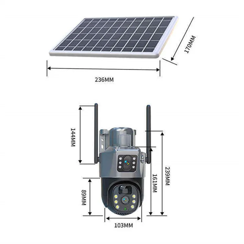 V380 WiFi Solar Sikkerheds Kamera Dobbelt Linse 4MP Vandtæt 360 Grader Pan-Tilt Natkamera Overvågningskamera til Udendørs