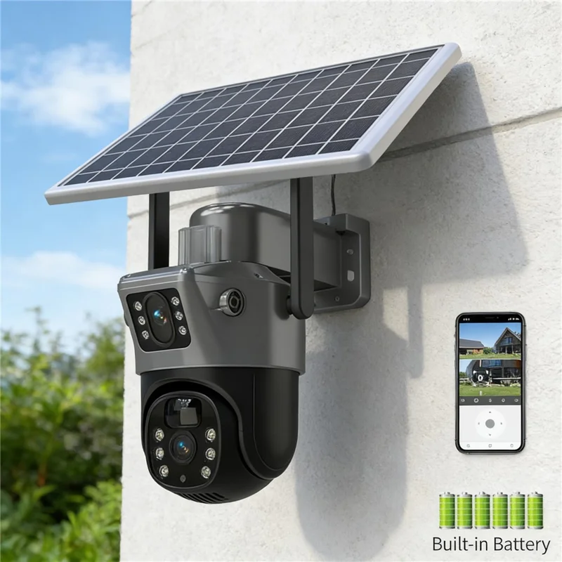 V380 WiFi Solar Sikkerheds Kamera Dobbelt Linse 4MP Vandtæt 360 Grader Pan-Tilt Natkamera Overvågningskamera til Udendørs