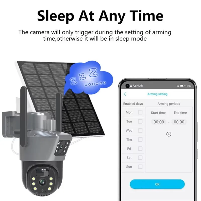V380 WiFi Solar Sikkerheds Kamera Dobbelt Linse 4MP Vandtæt 360 Grader Pan-Tilt Natkamera Overvågningskamera til Udendørs