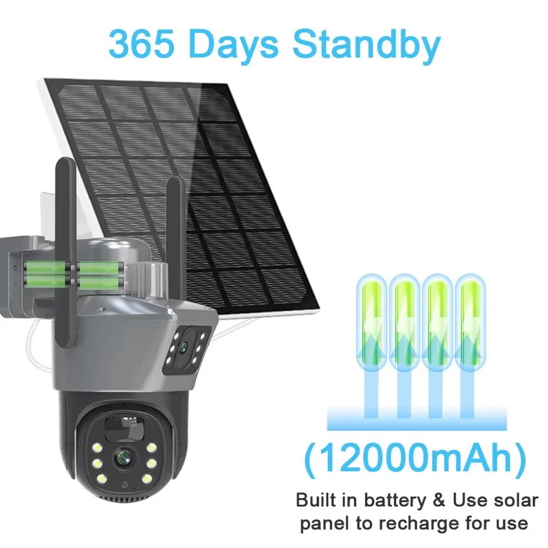 V380 WiFi Solar Sikkerheds Kamera Dobbelt Linse 4MP Vandtæt 360 Grader Pan-Tilt Natkamera Overvågningskamera til Udendørs