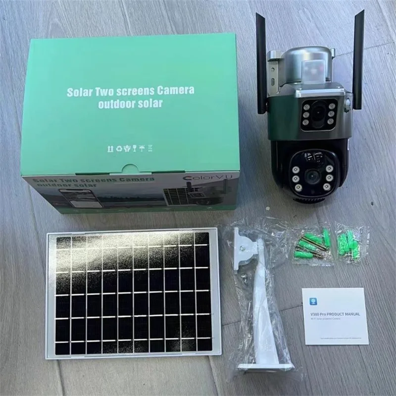 V380 WiFi Solar Sikkerheds Kamera Dobbelt Linse 4MP Vandtæt 360 Grader Pan-Tilt Natkamera Overvågningskamera til Udendørs