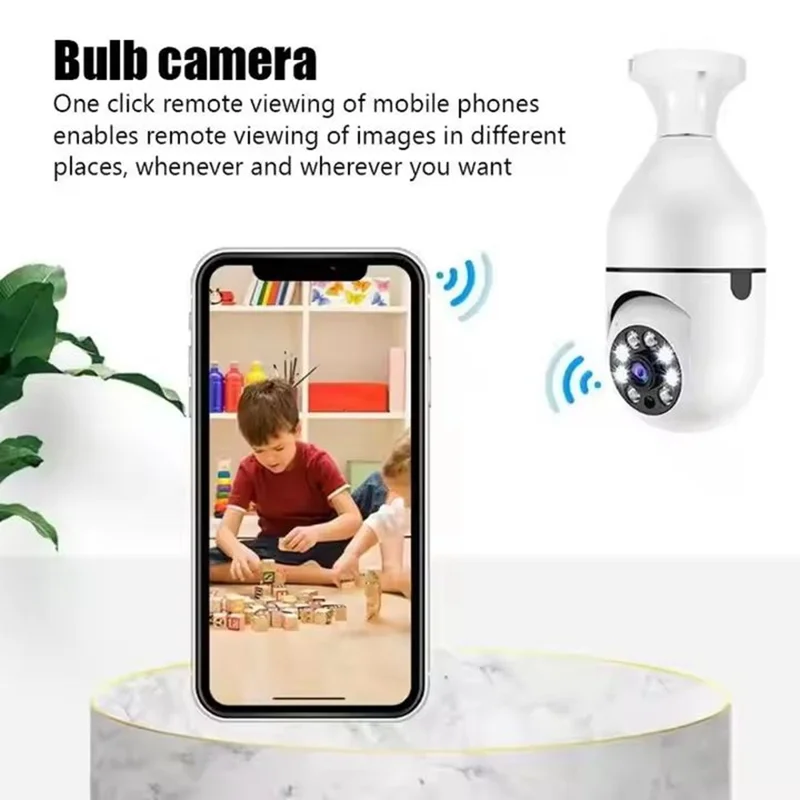 Telecamera WiFi per Lampadina, Telecamera di Sorveglianza Panoramica Wireless a 360° con Visione Notturna per la Casa