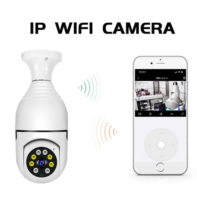 Telecamera a Bulbo E27 con Panoramica a 360 Gradi, 1080P Full HD, Monitor di Sicurezza Wireless con Visione Notturna, Telecamera WiFi - Bianco