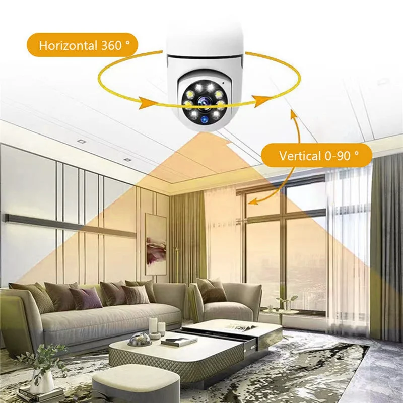 Telecamera a Bulbo E27 con Panoramica a 360 Gradi, 1080P Full HD, Monitor di Sicurezza Wireless con Visione Notturna, Telecamera WiFi - Bianco